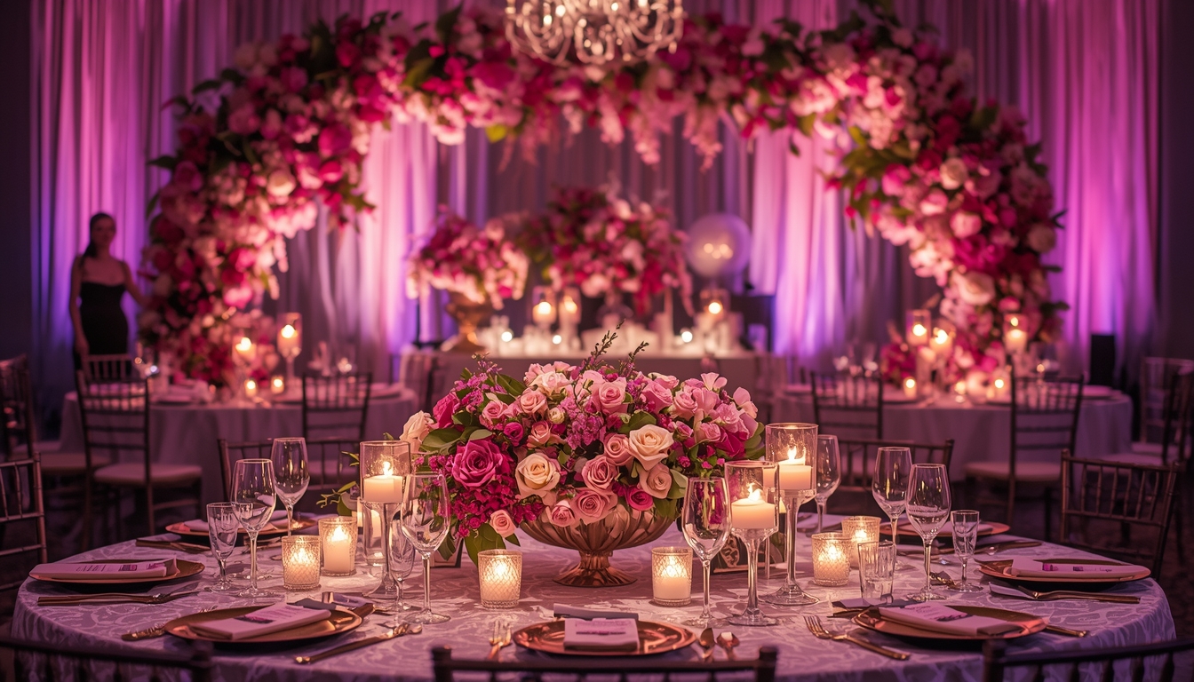 Professional event floral decorations and centerpieces