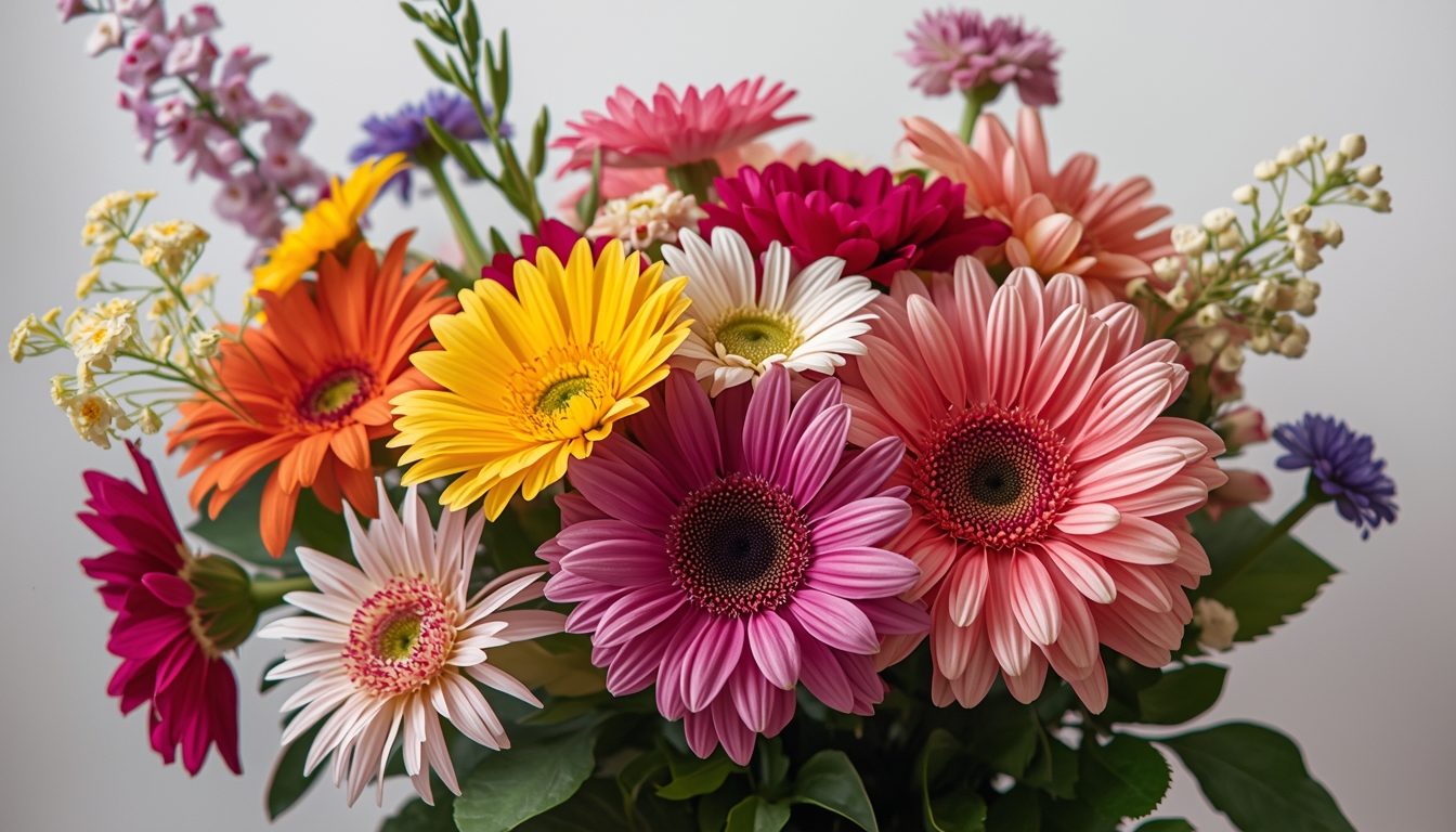 Colorful mixed flower bouquet with seasonal blooms