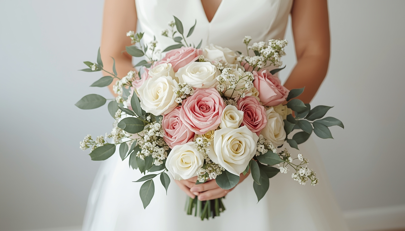 Beautiful bridal bouquet with white and pink flowers