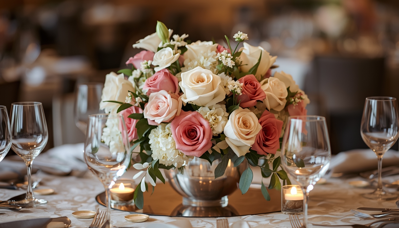 Elegant corporate event flower arrangement centerpiece